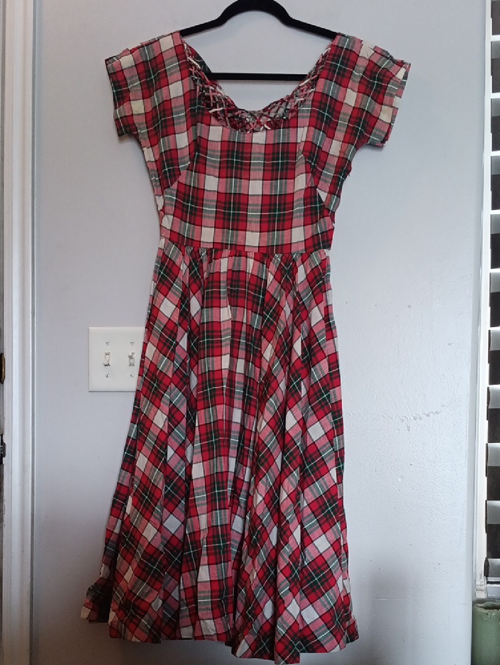 Colleen Lopez Red White Green Plaid Fit-and-Flare Dress
